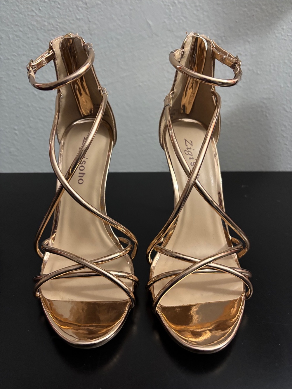 Metallic Rose Gold Strappy Heels